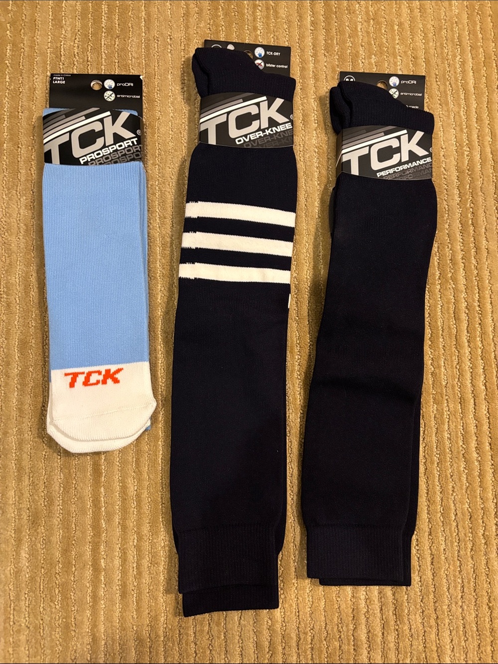 TCK Athletic Over-Knee & Performance Socks - Navy & Light Blue